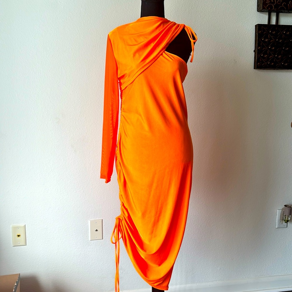 NWT: CBR Asymmetric, One Shoulder, Lace Up Bodycon Tie Ruched Dress!